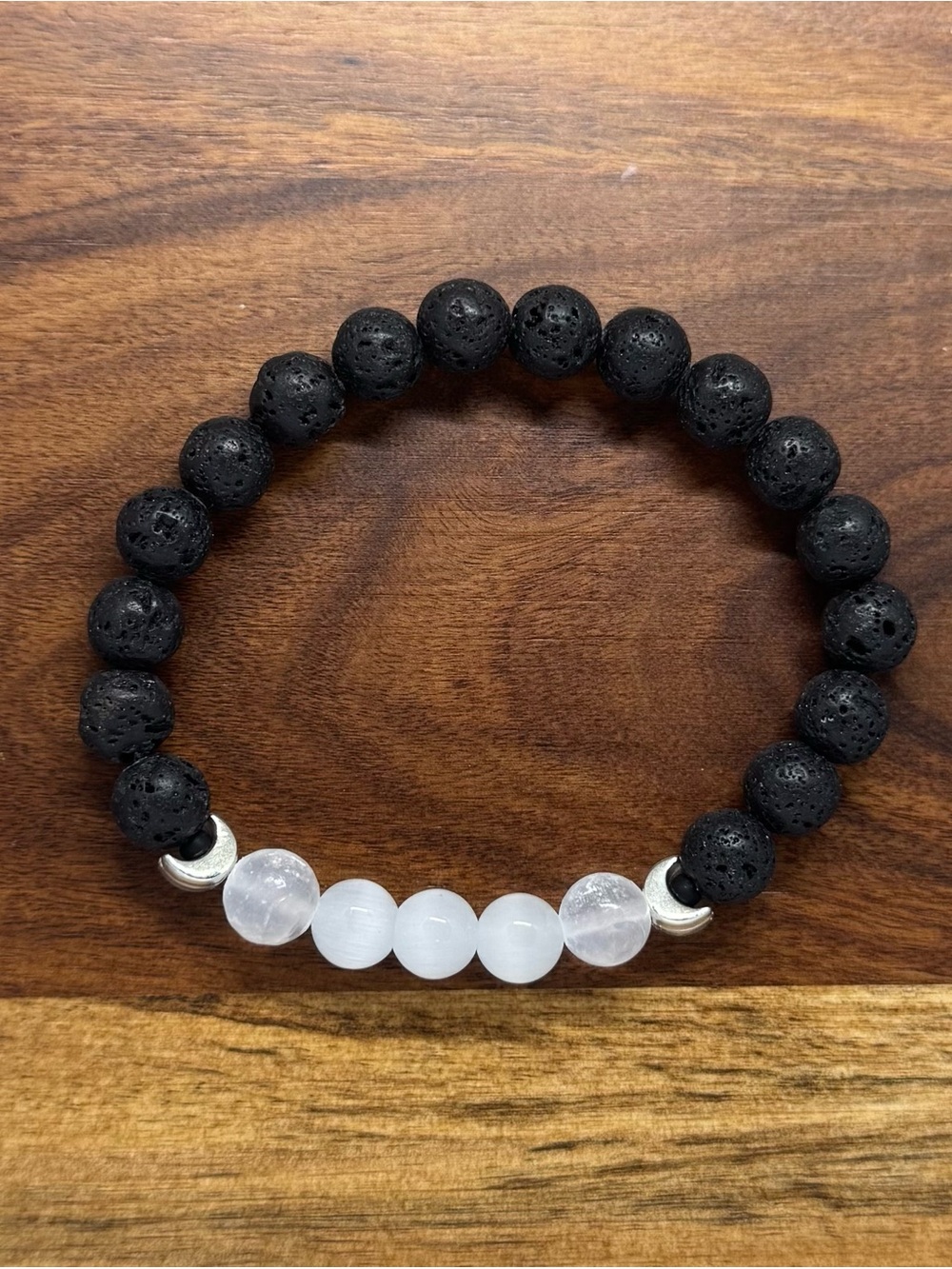 ✨ Handmade Selenite & Lava Stone Stretch Bracelet ✨